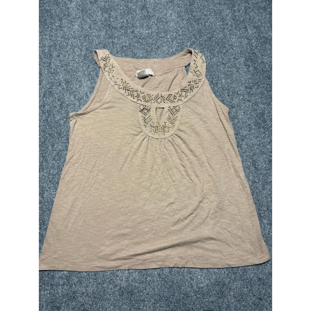 Allyson Whitmore Top Womens Medium M Brown Beaded Sleeveless Blouse
